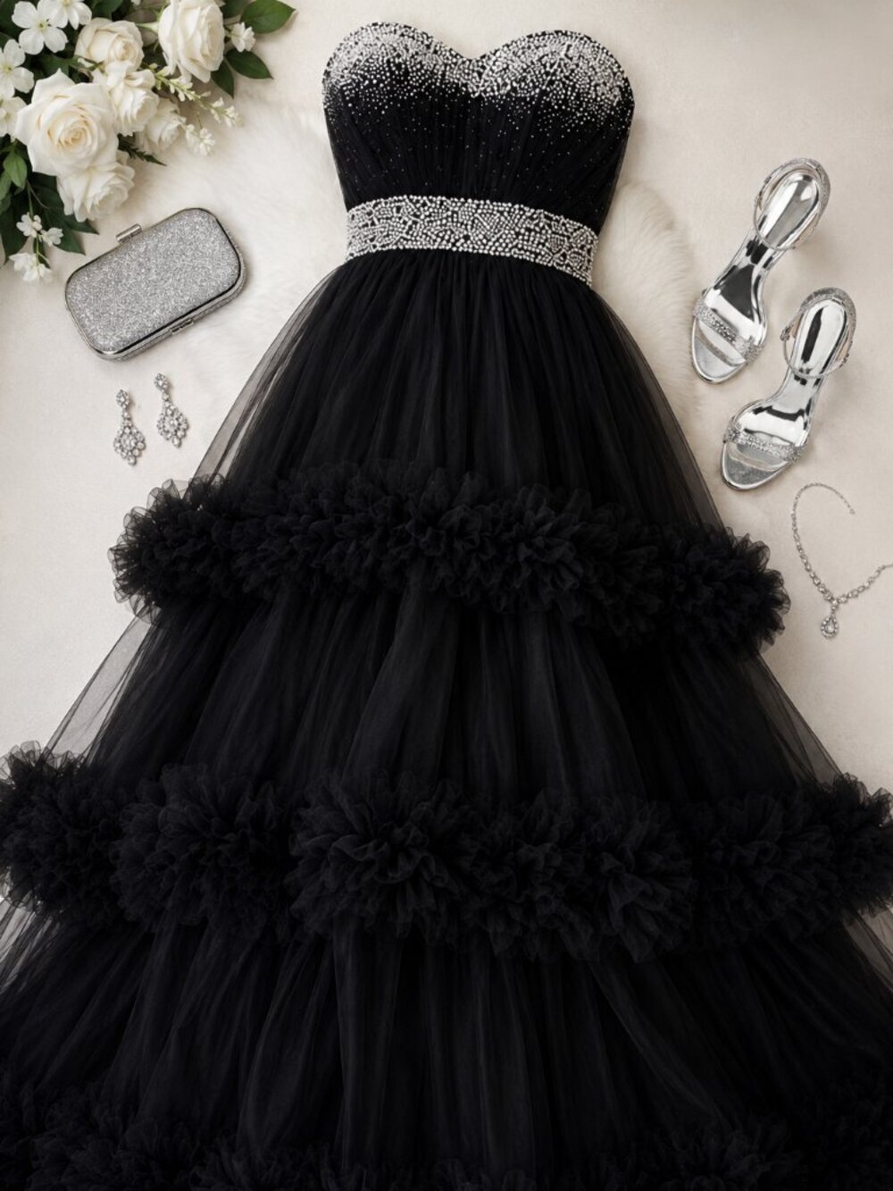 Colors Dress Black Strapless Beaded Princess homecoming Ball Gown Size 4 NWT - Picture 2 of 7